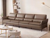 【现货】CBD 国际知名品牌 现代简约 精选进口头层牛皮 俄罗斯进口云杉木实木框架 优质高回弹海绵靠包 饱满充实 可可棕 4人位直排沙发（此产品有短途物流费）