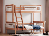帕帕猫 简美风格 纹路清晰 色彩柔和 橡胶木 纯实木 儿童床 浅胡桃色 1.2*2.0米子母床（搭配松木床板条）