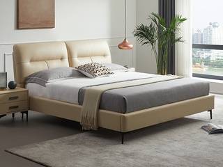 【现货】 极简风格 真皮软床 头层牛皮+抗压支撑高密海绵+实木框架 互不干扰分段式双靠包设计 蓬松柔软绵柔触感 齐边设计节省空间 米黄色 常规款 1.8*2.0米床