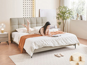 左右沙发 极简风格 奶油床 头层牛皮 舒适高回弹海绵软包床 米灰色 1.5*2.0米真皮床（此产品有短途物流费）