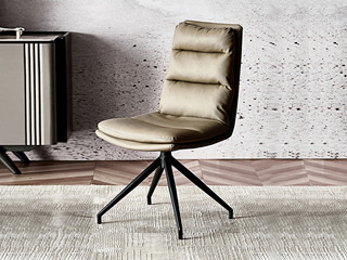  极简风格 设计款可旋转书椅 优质皮艺+碳素钢底座 浅咖色 转椅