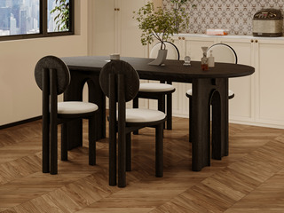  中古风 高品质高颜值木面 优质北美进口白蜡木脚 健康环保实木 哑黑 实木餐桌