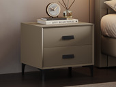 歌迪 极简风格 全实木柜体+松木抽屉 扪皮 浅卡其 床头柜