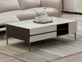 芝华仕 现代简约 雅享系列 雪山云纱岩板+双层储物+菱形雕刻装饰板+枪黑色金属脚  茶几（此产品有短途物流费）