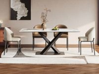 卡罗亚 极简风格 潘多拉直边圆角亮光岩板 交叉造型稳固桌脚 1.4米 餐桌