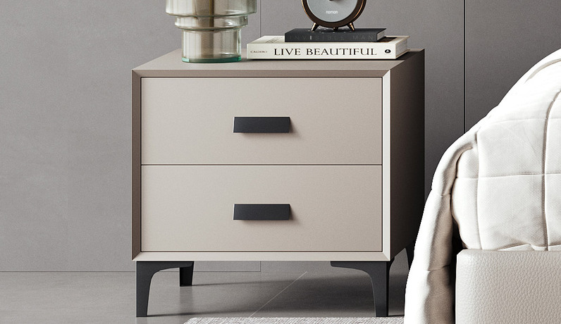 歌迪 极简风格 实木 扪皮 全实木柜体+实木抽屉 双抽床头柜