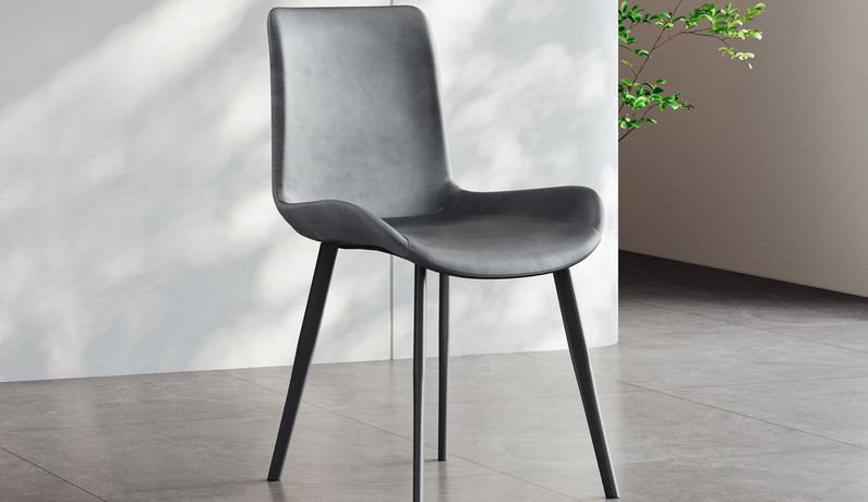 歌迪 极简风格 网红椅 肤感皮+碳素钢 灰色 餐椅（单把价格 需双数购买 单数不发货）