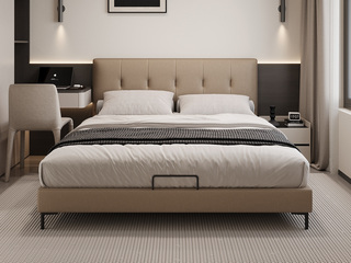  极简风格 精选进口头层黄牛皮 舒适高回弹海绵软包床  1.8*2.0米真皮床（此产品有短途物流费）