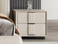 【全面升级】欧瑞仕 意式极简 全实木柜体+静音防夹手缓冲滑轨+平整圆润裥棉柜体+松木抽屉  扪皮 米黄色 床头柜