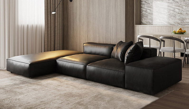 欧瑞仕 意式极简 豆腐块沙发 加厚加宽座包 柔软舒适度爆棚 宽大扶手枕靠都舒适 柔韧细腻仿真皮透气亲肤 45D高密度Q弹海绵坐感升级 俄罗斯落叶松实木框架 直排五人位沙发