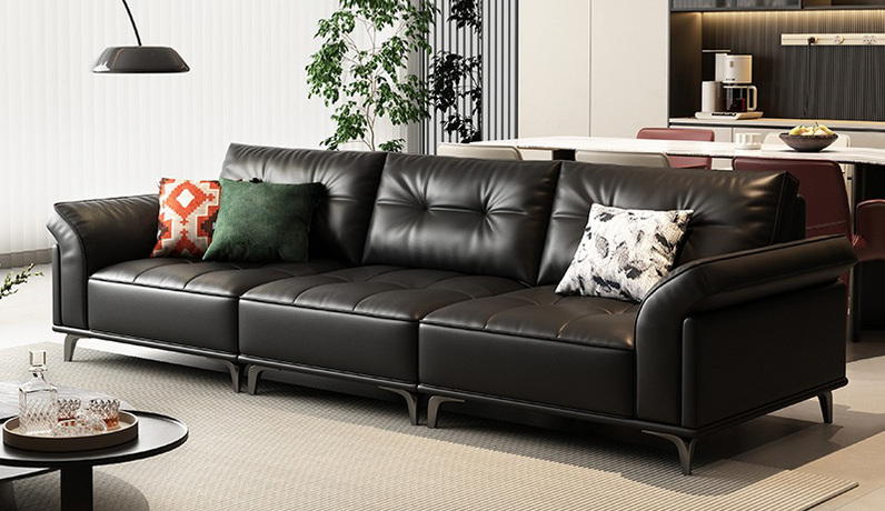 歌迪 极简风格 进口头层黄牛皮 天然羽绒扶手+靠包全方位轻盈包裹  时尚外翻式扶手可枕可靠 高品质镀铬五金脚 高回弹柔软海绵座包 俄罗斯落叶松实木框架 四人真皮沙发（不含抱枕）