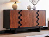 伽罗时光 中古风 云端实木柜 北美进口红橡木 个性化双色波浪柜门 大容量储物空间 易清洁高柜脚  花梨色  1.6米 餐边柜