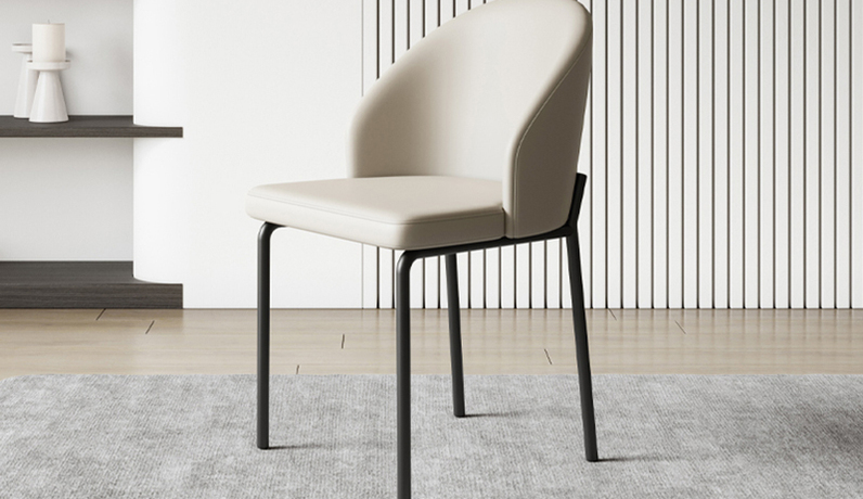 歌迪 极简风格 优质皮艺 圆弧弯背流畅曲线 高密度海绵 碳素钢架 米白色 餐椅（单把价格 需双数购买 单数不发货）