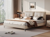 歌迪 极简风格 高定头层黄牛皮 高密度Q弹海绵双靠包 紧致有型柔弹释压倚靠舒适 井字拉点不跑位 精选优质俄罗斯落叶松实木框架 1.8*2.0米真皮床（搭配10公分松木排骨架）