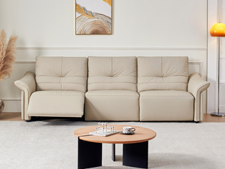  极简风格 零靠墙电动功能真皮沙发 进口头层牛皮亲肤透气 云端包裏高密度海绵 四人位直排沙发 右电动功能位 （此产品有短途物流费）