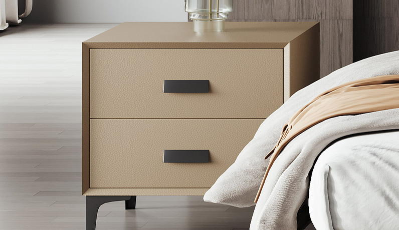 【全面升级】欧瑞仕 极简风格 全实木柜体+静音防夹手缓冲滑轨+平整圆润裥棉柜体+松木抽屉 扪皮 床头柜