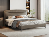 歌迪 极简风格 高定头层黄牛皮 优雅灵动微笑曲线分段靠背 饱满舒适高密度海绵 俄罗斯落叶松实木框架 1.8*2.0米真皮床 （搭配十公分松木排骨架）