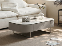 欧瑞仕 意式极简 半夏茶几 纹理通透微晶石 圆润灵动造型 双面两抽大容量储物 嵌入式不锈钢有力承托 高脚设计易清洁 茶几