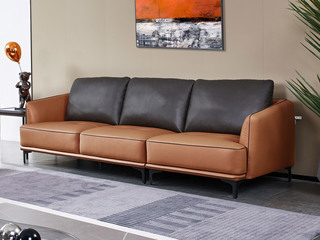  国际知名品牌 现代简约头层牛皮 进口天然云杉木柔软舒适靠包 三人位沙发（此产品有短途物流费）