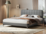 歌迪 极简风格 抗皱耐撕拉仿真皮 高密度高回弹海绵 俄罗斯进口落叶松实木框架 1.5*2.0米 蓝灰色 床（搭配10公分松木排骨架）
