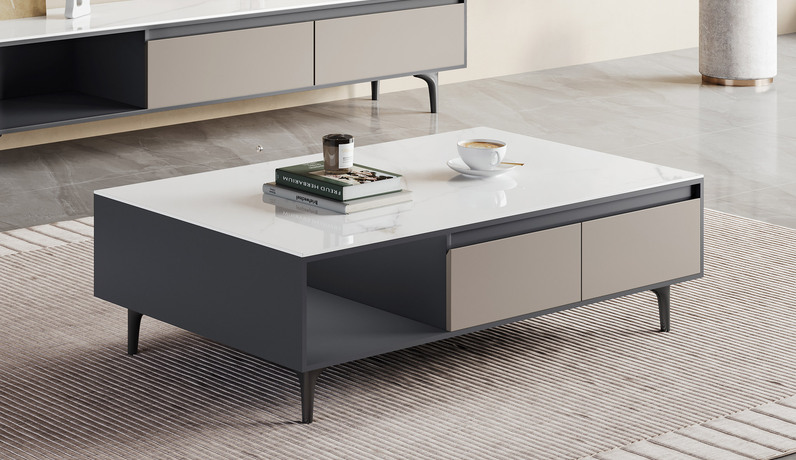 歌迪 极简风格 高品质精致耐用亮光雪山石岩板 开放式储物格随心置物 1.3米茶几