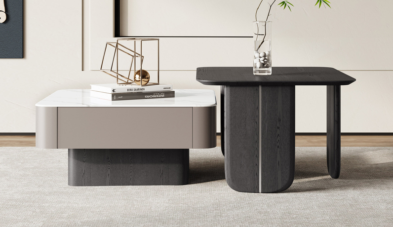 欧瑞仕 意式极简 高奢通透纹理微晶石 稳固扎实落地底座 优质钢琴烤漆 纹理清晰实木皮 大容量储物收纳有序 茶几组合