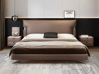  极简风格 巴甫洛夫皮艺床 透气舒适仿真皮 双边U字型五金 优选蜈蚣黑钛五金脚 云端高密度高回弹海绵饱满有型 俄罗斯落叶松实木框架 坚实稳固 摩卡色 1.8*2.0米齐边床