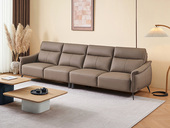 左右沙发 极简风格 甄选柔软细腻头层牛皮 加高一体靠包完美贴合 流线扶手设计 双层海绵填充 浅咖色 直排沙发 四人沙发（此产品有短途物流费）