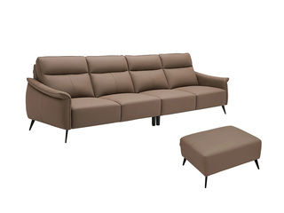  极简风格 甄选柔软细腻头层牛皮 加高一体靠包完美贴合 流线扶手设计 双层海绵填充 浅咖色 组合沙发 四人位+脚踏（此产品有短途物流费）