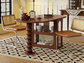 伽罗时光 中古风 多功能折叠实木餐桌 一桌两用提高空间利用率 罗马复古造型实木腿 艺术玻璃展示柜 圆润曲线细致打磨 1.6米 中古色 实木餐桌