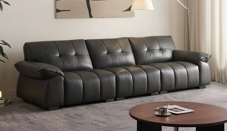 欧瑞仕 意式极简 莫扎特真皮沙发 进口头层黄牛皮 豪奢大面积坐前真皮 整体覆盖无切割 蓬松饱满羽绒靠包扶手 人体工学倾角搭靠惬意舒展 松软回弹大坐包 四人位沙发