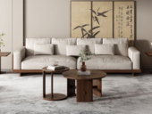 木影宋韵 宋式美学 高端进口黑胡桃木 柔软舒适棉麻布 高品质羽绒 传统窗柩高级设计 舒适靠背云感高弹座包 直排全实木沙发 大四人位（含四个抱枕 样式随机）（天然实木家具、纹理自然随机）