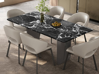 歌迪【设计款推荐】极简风格 纹理通透宝格丽黑天然奢石 稳固拉丝不锈钢黑钛底架 承重力Max 安全防护圆角工艺 1.4米 半月台餐桌（天然石材，纹理随机）