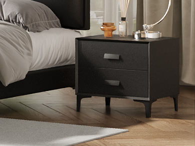歌迪 极简风格 全实木柜体+松木抽屉 皮艺 黑色 床头柜（黑色横拉手）