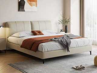  极简风格 进口头层黄牛皮 柔软温润 挺阔饱满羽绒双靠包 分体设计自由倚靠 绵柔软糯弯弧舒适支撑腰背 清爽利落齐边设计 米黄色 1.8*2.0米床（搭配10公分松木排骨架）