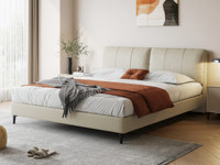 歌迪 极简风格 进口头层黄牛皮 柔软温润 挺阔饱满羽绒双靠包 分体设计自由倚靠 绵柔软糯弯弧舒适支撑腰背 清爽利落齐边设计 米黄色 1.5*2.0米床（搭配10公分松木排骨架）