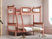 帕帕猫 简美风格 榫卯结构 健康环保优质实木 高低床 儿童床 原木色+象牙白 1.5*2.0米 子母床（搭配杉木卡槽床板）
