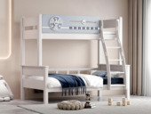 帕帕猫 简美风格 榫卯结构 精选高端实木 纹理自然 高低床 儿童床 白+天空蓝 1.5*1.9米 子母床（搭配杉木uv床板）