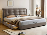 欧瑞仕 极简风格 细腻柔软仿真皮 全实木抽屉 宽大饱满有型高靠包 床侧多功能储物三抽 收纳力Max 左抽屉款 1.8*2.0米床（搭配10公分松木排骨架）（面向床抽屉在左）