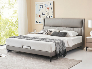  极简风格 贴贴真皮床 柔韧细腻进口头层牛皮 包耳怀抱式床屏 分段靠背舒适承托 结实稳固松木框架 1.8*2.0米床（此产品有短途物流费）