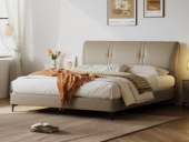 歌迪 极简风格 亲肤细腻仿真皮 优雅流畅拉线工艺 人体工学倾角 一体式宽大曲面软靠 饱满柔弹倚靠舒适沉浸式释压体验 明茶褐 1.8*2.0米床（搭配10公分松木排骨架）
