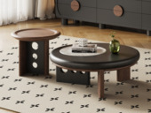 罗曼仕 中古风 细腻纹理橡木皮 优质钢琴烤漆 经典黑白配色 圆润弧边防磕碰 茶几组合