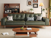 伽罗时光 中古风 进口FAS级全白蜡木外框架 细腻柔韧仿真皮 柔软蓬松羽绒+高密度海绵科学配比填充 软而不塌双重舒适靠感 中古绿 高质感五金高脚 小四人位沙发