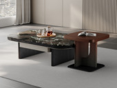 罗曼仕 中古风 细腻通透微晶石 清晰自然黑橡木+渐变色红橡木纹理创意小边几 优质金属漆 茶几组合