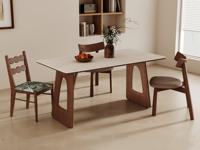 罗曼仕 极简风格 舟楫餐桌 细腻顺滑岩石岩板  自然红橡木纹理 宽阔桌底空间 稳固承重 1.4米餐桌