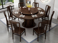 檀雅居 新中式 甄选进口金丝檀+乌金木  厚实稳固桌脚不摇晃 乌金色 1.48米 餐桌（搭配88公分转盘）