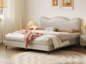 歌迪 极简风格 高定头层黄牛皮 艺术皇冠造型床头 可调节床头0靠墙设计 灵活实用 极致省空间 工学曲线舒适承托 高密度海绵Q弹释压深度支撑+5A级进口俄罗斯落叶松实木框架  1.8*2.0米真皮床  (搭配10公分松木排骨架)