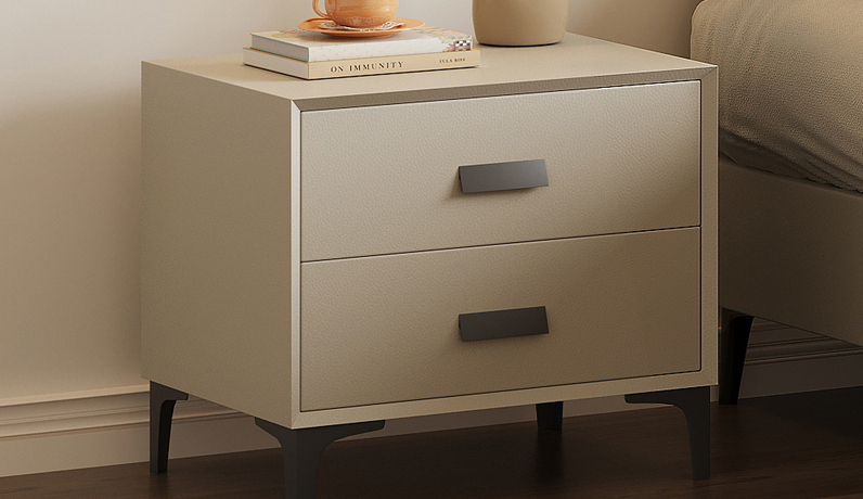 歌迪 极简风格 扪皮+全实木柜体 床头柜