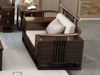 檀雅居 新中式实木沙发 甄选进口金丝檀+乌金木 典雅官帽+镂空鱼鳞纹设计 搭配耐磨猫抓皮软包   乌金色 单人位沙发（抱枕花色随机）