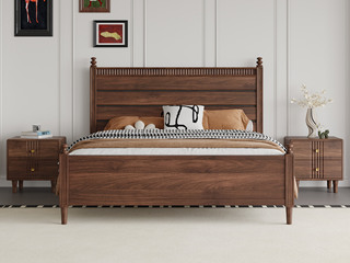  中古风 进口红斑马 质感柔润纹理自然 条纹装饰自然美观 1.5*2.0米 实木床（搭配满铺油漆床板）